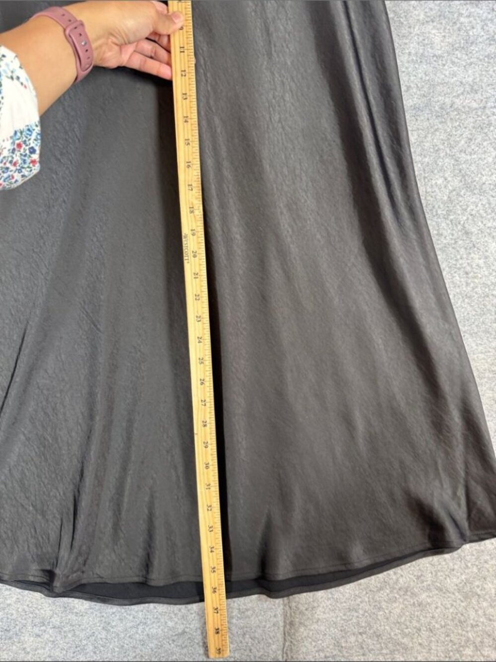 Maison d'Amelie Black Satin A Line Skirt XL Minimalist Slip Midi Festival Chic - Picture 5 of 12
